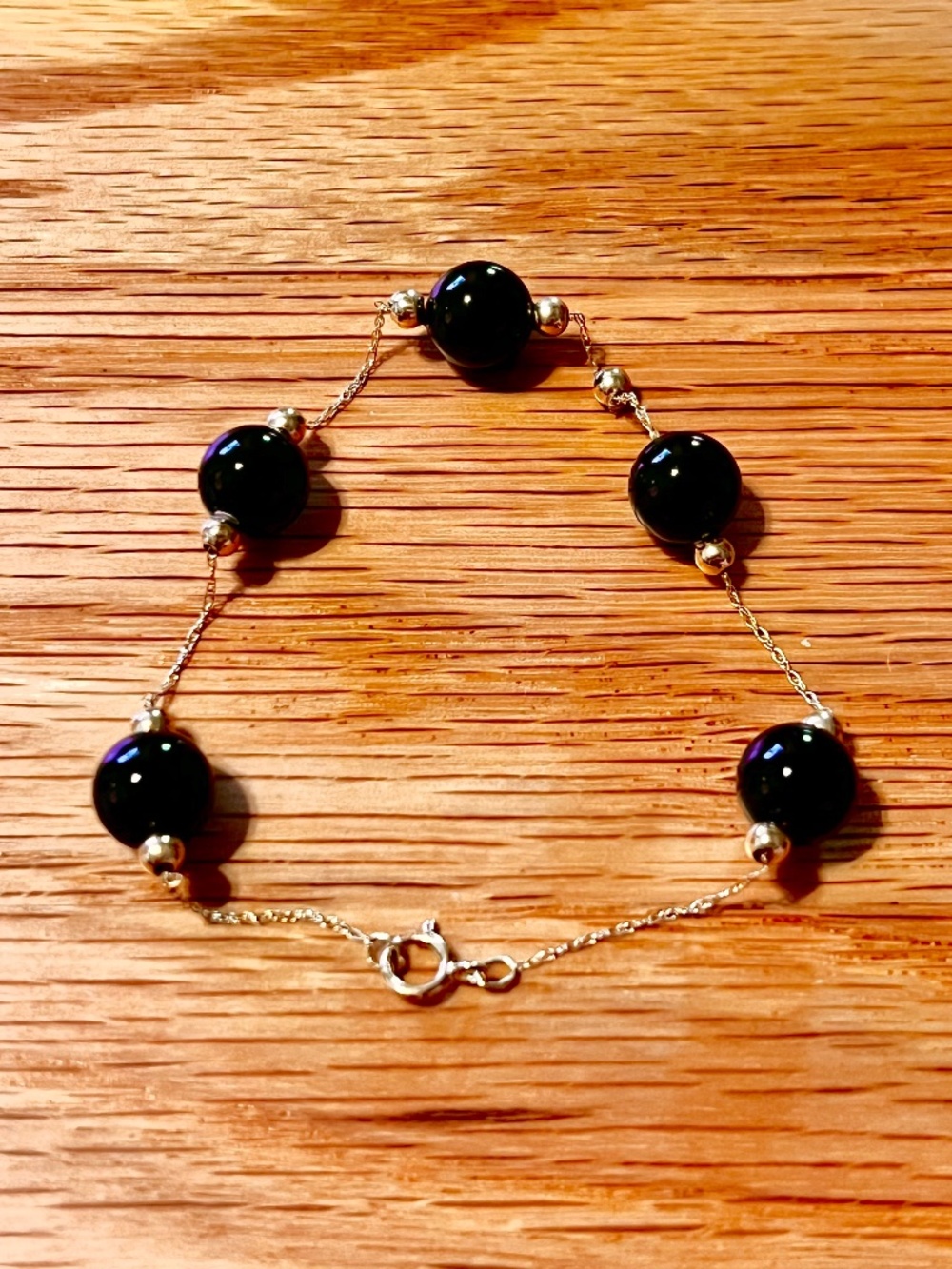 14k Gold Black Onyx Bead Bracelet
